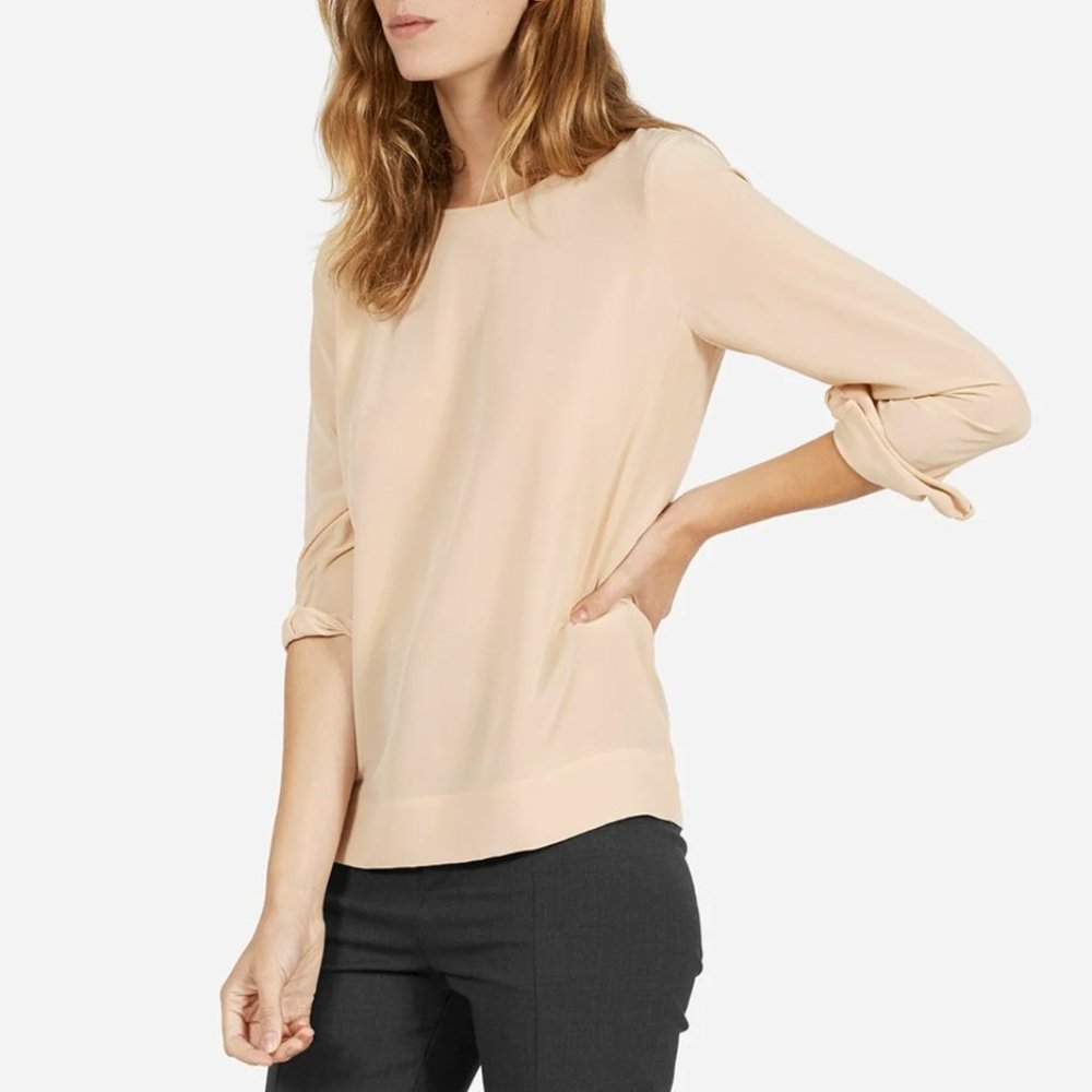 Everlane Silk Long Sleeve Blouse - Blush